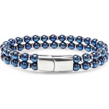 Moncuk Design Çift Mavi ve Gümüş Renk Hematit Çelik Bileklik 33512B20D6