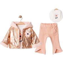 Atabay Lame Montlu Kapüşonu Detaylı Iki Iplik Üçlü Alt Üst Takım - SDL6057-SOMON-12 Ay Somon