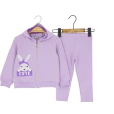 Atabay Kapüşonlu Cute Tavşan Nakışlı Taytlı Üçlü Alt Üst Takım - MDL2121-LILA-18 Ay Lila