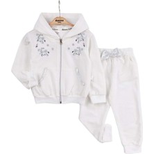 Atabay Kapüşonlu Çiçek Nakışlı Iki Iplik Alt Üst Takım - DNN40672-EKRU-2 Yaş Ekru