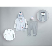 Atabay Penguen Baskı Nakışlı Kapüşonlu Yelekli Üçlü Penye Alt Üst Takım - KTS40006-MAVI-3 Ay Mavi