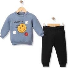 Atabay Happy Smıle Baskılı Üç Iplik Şardonlu Alt Üst Takım - MYS5162-MAVI-6 Ay Mavi