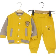 Atabay Cep Detaylı Ayı Armalı Iki Iplik Alt Üst Takım - MRT9347-HARDAL-9 - 12 Ay Hardal