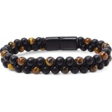 Moncuk Design Kaplan Gözü ve Oniks Doğaltaş ve Çelik Halatlı Erkek Bileklik 33512B18D2