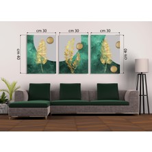 M&H Quality Zümrüt Yeşil & Altın Yaprak Lüks Geometrik 3'lü Mdf Tablo Seti