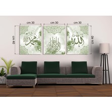 M&H Quality Zeytin Yeşili Su Efektli Hat Sanatı 3'lü Mdf Tablo Seti