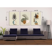 M&H Quality Bohem Stil Botanik Vazo 3'lü Mdf Tablo Seti | Iskandinav Salon Dekoru | Delmeden Kolay Montaj