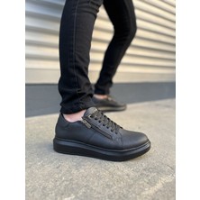 Mevese Warrior Bağcıklı ve Fermuarlı Cilt Erkek Günlük Sneaker Ayakkabı CST - Siyah