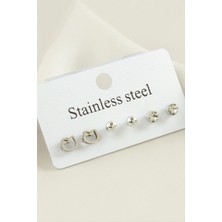 Hg.Aksesuar 6 Adet Kedi Taşlı Çelik Küpe