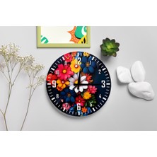 M&H Quality Dramatik Canlı Çiçek Buketi Baskılı Sessiz Duvar Saati 40 cm