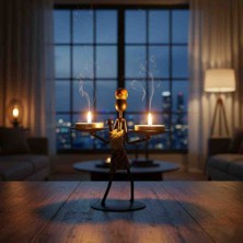 Wolawood Afrika Temalı Etnik Figürlü Demir Mumluk / Şamdan Tutucu – Retro Masaüstü Dekoratif Aksesuar 1 Adet Özel Seri Hediyelik Ev Oda Salon Dekor Şamdan Mumluk