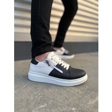 Mevese Warrior Bağcıklı ve Fermuarlı Cilt Erkek Günlük Sneaker Ayakkabı CBT - Beyaz/Siyah