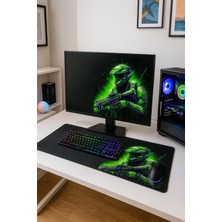 Sonictouch Ultragrand Siyah ve Neon Yeşili Soldier Dikişsiz Xxl Gaming Oyuncu Masaüstü Klavye Mouse Pad 40X90CM