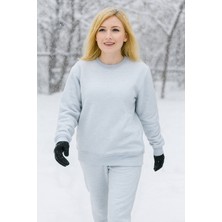 3 Iplik Şardonlu Bisiklet Yaka Geniş Kalıp  Beli Lastikli  Kadın Eşofman Takımı