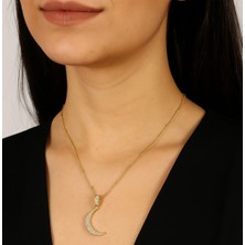 Çelik Kararma Yapmaz Zirkon Taşlı Hilal Ay Kolye