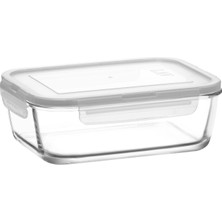 Lav Fresco Cam Saklama Kabı Tekli Büyük Boy 1200 ml Dikdörtgen Beyaz Kilitli Kapak