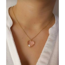 Çelik 1.sınıf Çelik Kararma Yapmaz Pembe Taşlı Kalp Figürlü Kolye