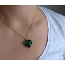 Çelik 1.sınıf Çelik Kararma Yapmaz Kalp Figürlü Yeşil Taşlı Kolye