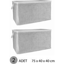 EC Shop (2 Adet) Alas Gri Çizgili Fermuarlı Maxi Boy Hurç Yastık-Yorgan-Kıyafet Düzenleyici 75*40*40 cm