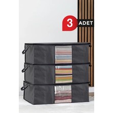 EC Shop 3 Adet Antrasit Gri Pencereli Giysi Hurcu Saklama Çantası 64X45X22