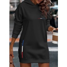 Amor Face Özel Tasarım Kapüşonlu Amsterdam 3 Şerit Baskılı Dış Mekan Kışlık Trend Kadın Hoodie Elbise