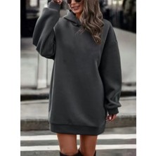 Amor Face Özel Tasarım Kapüşonlu Baskısız Düz Renk Kışlık Dış Mekan Spor Kadın Hoodie Elbise