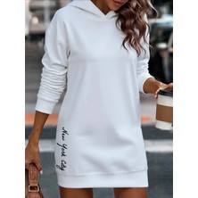 Amor Face Büyük Beden Özel Tasarım Kapüşonlu New York City Baskılı Kışlık Salaş Kadın Hoodie Elbise