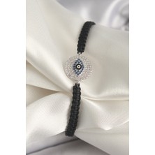 Skygo Pirinç Gümüş Renk Zirkon Taşlı Göz İşlemeli Figür Asansörlü Makrome Model Kadın Bileklik - TJ-BB6793