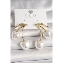 Skygo Pirinç Gold Renk Beyaz İnci Kiraz Model Kadın Küpe - TJ-BKP10461