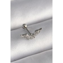 Skygo 316L Çelik Gümüş Renk Zirkon Taş Detay Kanat Model Tragus Piercing - TJ-PR1291