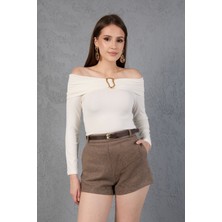 Amurpars Kemerli Kaşe Mini Şort