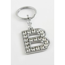 Zeroshop Gümüş Renkli Taşlı Harf Anahtarlık-B