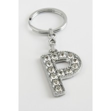 Zeroshop Gümüş Renkli Taşlı Harf Anahtarlık-P