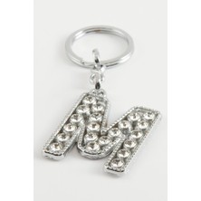 Zeroshop Gümüş Renkli Taşlı Harf Anahtarlık-M