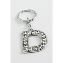 Zeroshop Gümüş Renkli Taşlı Harf Anahtarlık-D