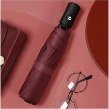 Nirnisa Bordo 8 Telli Şemsiye Unisex Rüzgara Dayanıklı Kırılmayan Erkek Kadın Tam Otomatik Şemsiye 98X58 cm