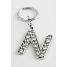 Zeroshop Gümüş Renkli Taşlı Harf Anahtarlık-N