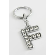 Zeroshop Gümüş Renkli Taşlı Harf Anahtarlık-F