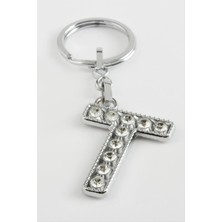 Zeroshop Gümüş Renkli Taşlı Harf Anahtarlık-T