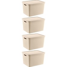 FourForce 4'lü Set Stafi Çok Amaçlı Kapaklı Kutu Latte 18 Lt - Latte, Çok Amaçlı Kapaklı Kutu, Ev-Ofis-Depo Için, Kapaklı Saklama Kutusu