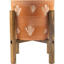 FourForce Tasarımı Ev Dekorasyon Aksesuar Kaktüs Desenli Toprak Saksı Saksılık Salon Çiçeklik 4 Ayaklı - 19 cm