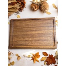 FourForce Woodart Iroko Tek Parça - Yekpare - Masif Steak Board - Oluklu Kesme Tahtası Büyük Boy 40 x 27,5 cm