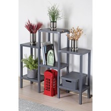 FourForce Home 6 Raflı Plastik Raf Ünitesi Saksılık Çiçeklik Saksı Standı Dekoratif Raf Gri