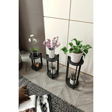 FourForce Çiçeklik Saksılık – Yuvarlak Tasarımlı, Safir Siyah Renkli, Farklı Yüksekliklerde Ahşap Bitki Standı, Salon Balkon ve Ofis Kullanımı Için Dekoratif Saksı Sehpası Seti