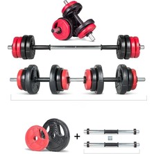 FourForce Yıldız Serisi 12 kg Multifonksiyonel Kırmızı Siyah Halter Seti ve Dambıl Seti