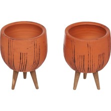 FourForce Terracota Siyah Çizgili Toprak Saksı, 3 Ayaklı, 12 cm Çap