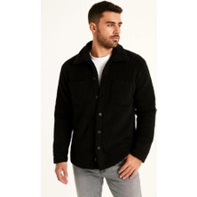 Defy Moda Erkek Pelüş Polar Hırka Gömlek – Yakalı, Ilik Düğmeli, Göğüs Cepli, Yumuşak Dokulu Kışlık Regular Fit Rahat Günlük Model - Siyah