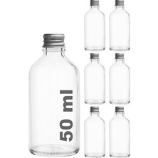 FourForce 50 cc Gümüş Metal Kapaklı Hediyelik Shot Şişesi 50 ml Kolonya Koku Süs Küçük Şeffaf Cam Şişe 6 Adet