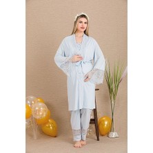 Nightlove Lady Lingerie Dantel Omuz ve Paça Detaylı Sabahlıklı Hamile&lohusa 3'lü Set Pijama