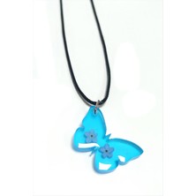 Zeroshop Unutma Beni Çiçeği Kelebek Epoksi Kolye-Mavi